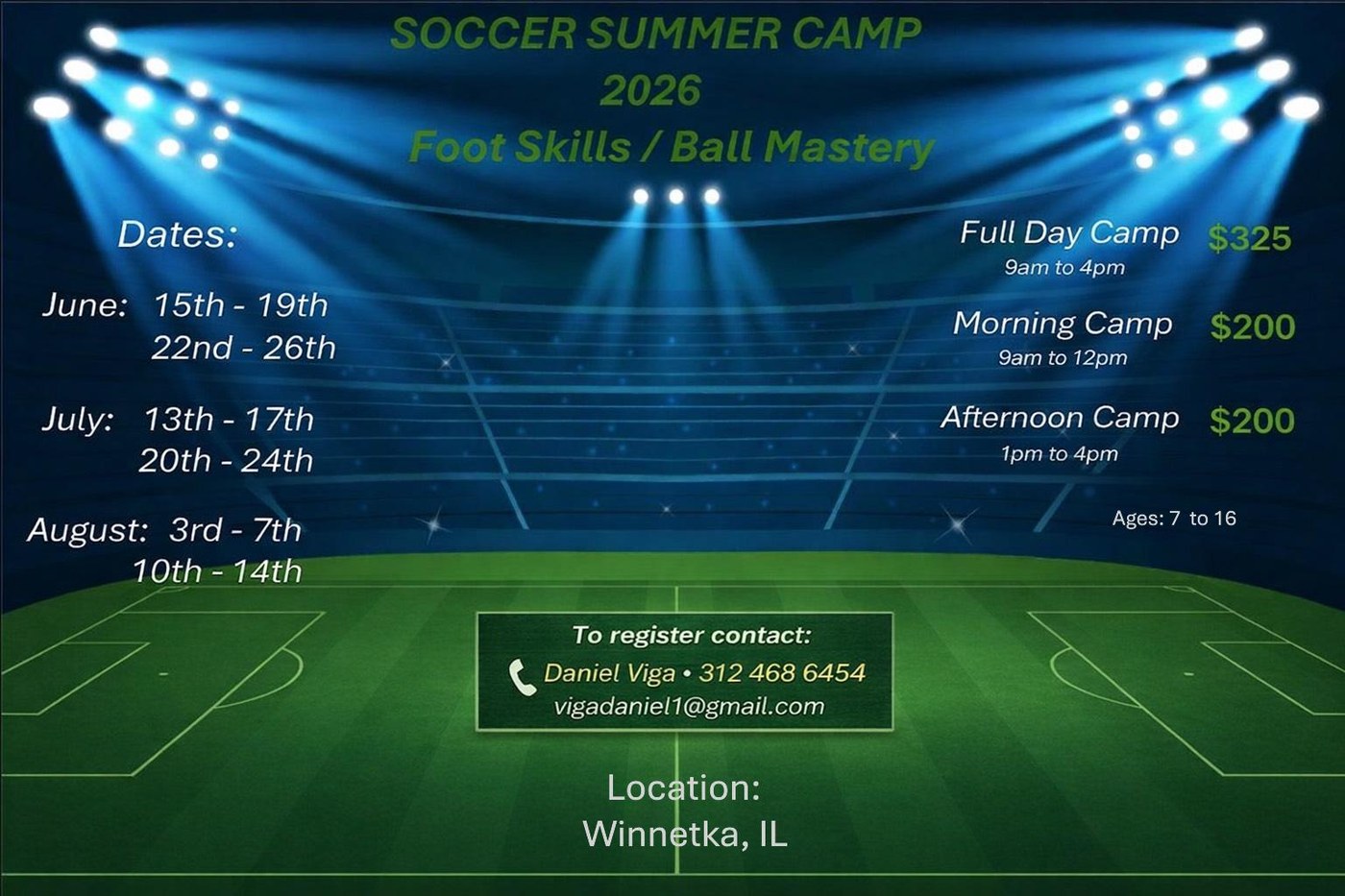 APEX FC Chicago Summer Camp 2026 — full flyer with dates, location, and pricing